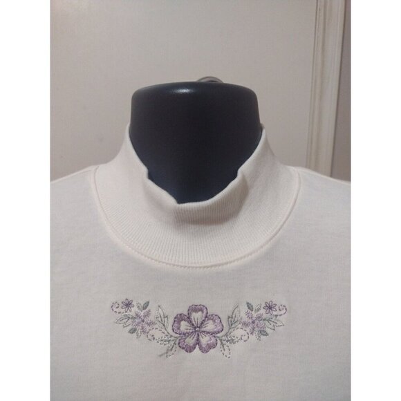 New NWT Womens Alfred Dunner Pullover Sweater Medium M Cream Floral Embroidered - Picture 5 of 11